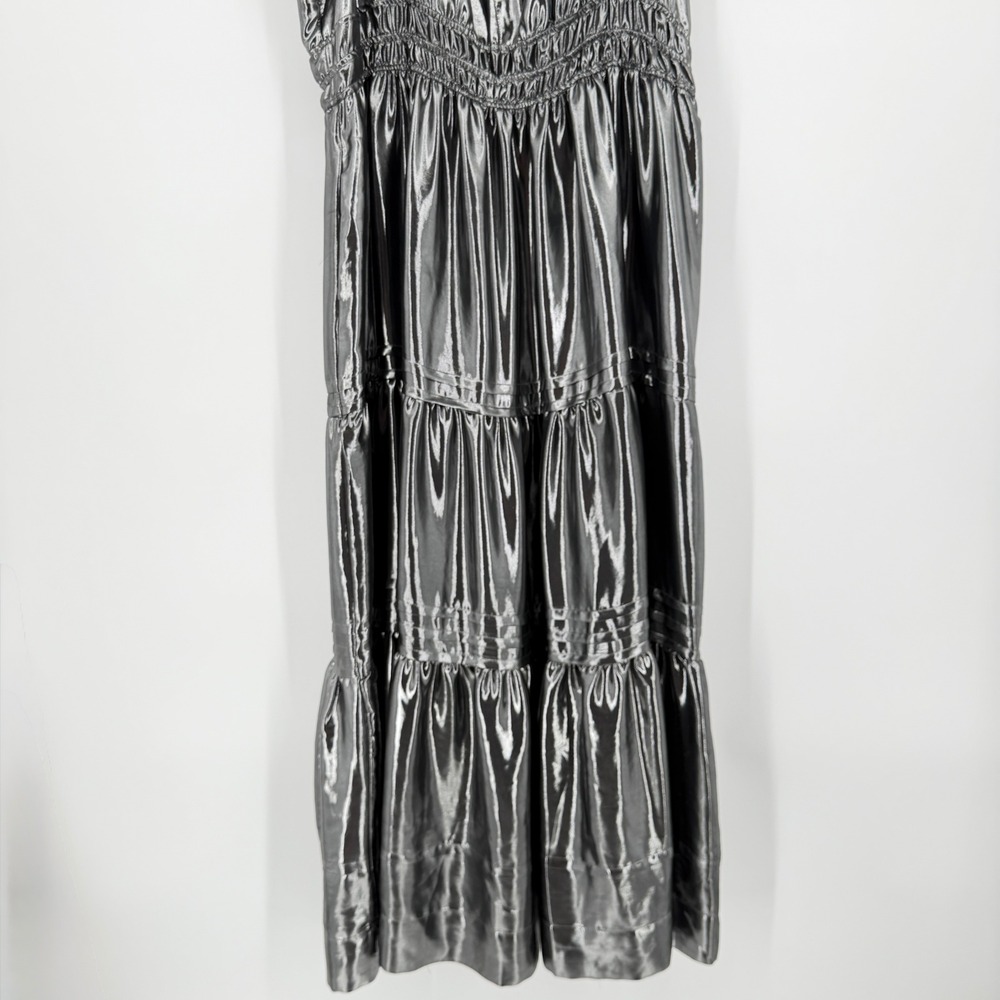 Anthropologie Somerset Maxi Dress Shine Metallic Silver Tiered Pockets 1X - Picture 10 of 16